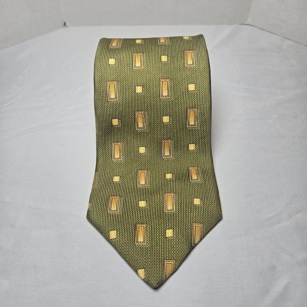 Vintage Dion 1989 Italian Silk Geometric Neck Tie Handmade Canada Green Office